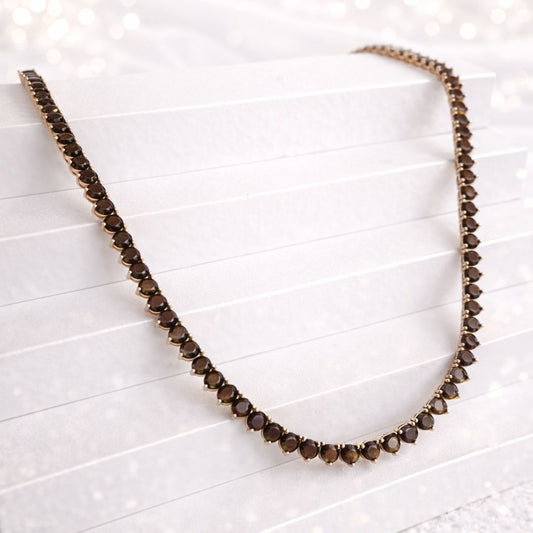 Colar Rivieira Marrom 42 cm Banho ouro 18K