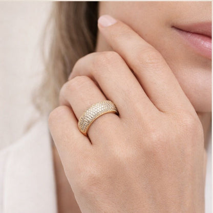 Anel ouro 18K largo cravejado de zircônias Aro 16