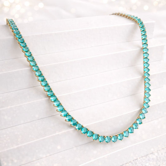 Colar Rivieira Azul Tifany 42cm Banhado Ouro 18K