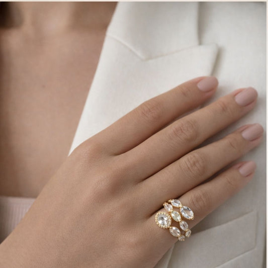 Anel Pedras Cristais Aro 10 Dedinho