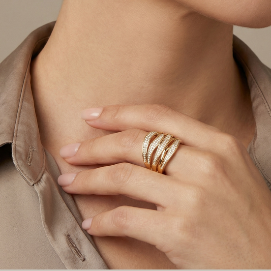 Anel hastes cravejadas largo