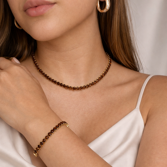 Pulseira Rivieira Café 18cm Banho Ouro 18K