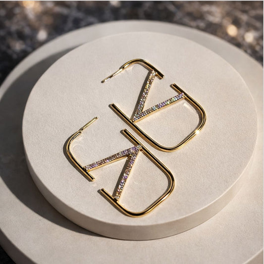 Brinco Argola Retangular Cravejado