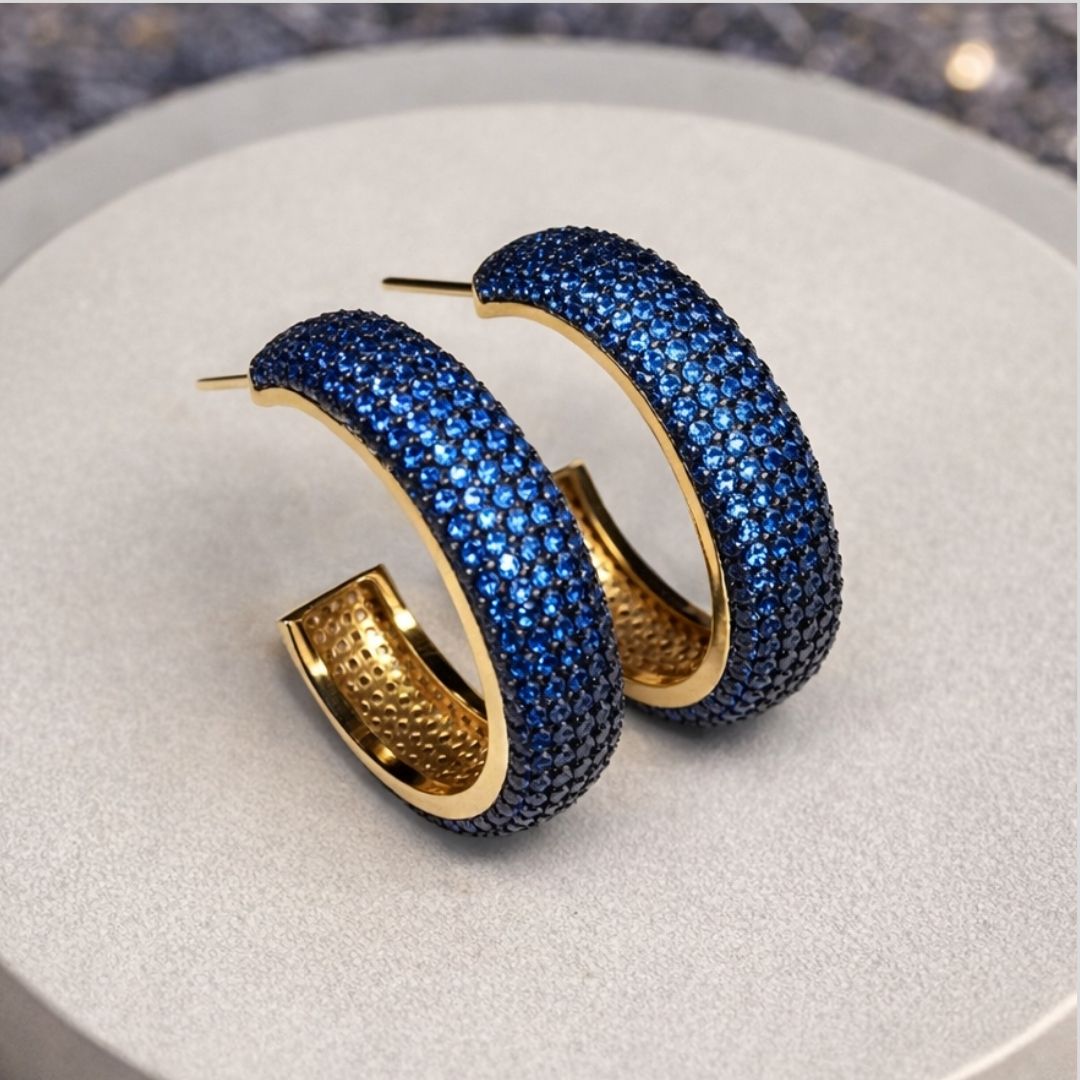 Brinco Argola Cravejada Azul