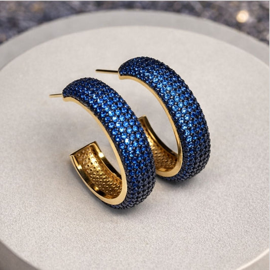 Brinco Argola Cravejada Azul