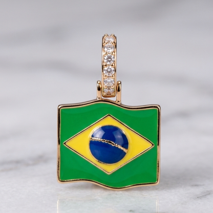 Pingente Brasil, Esmaltado, Banho Ouro 18K