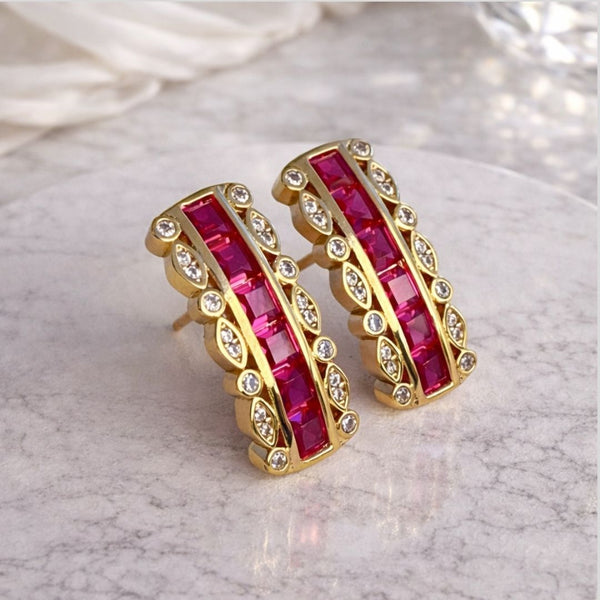 Brinco Pedras Pink retangular