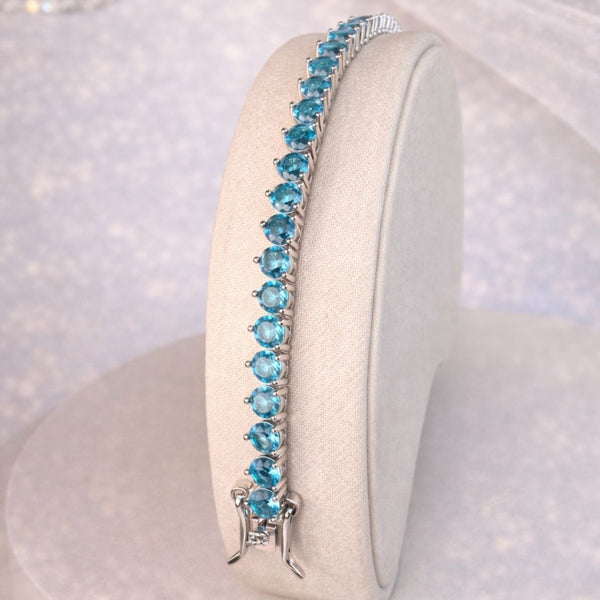 Pulseira Rivieira Azul Tifany Banho Ródio Branco