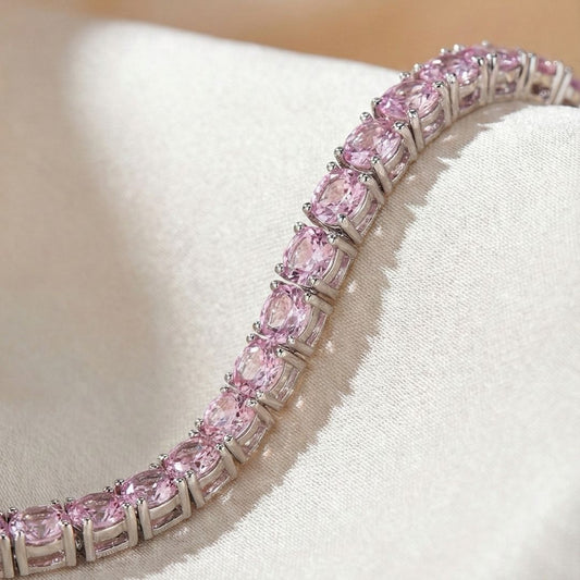Pulseira ródio branco de rivieira 4 pontas na cor rosa claro