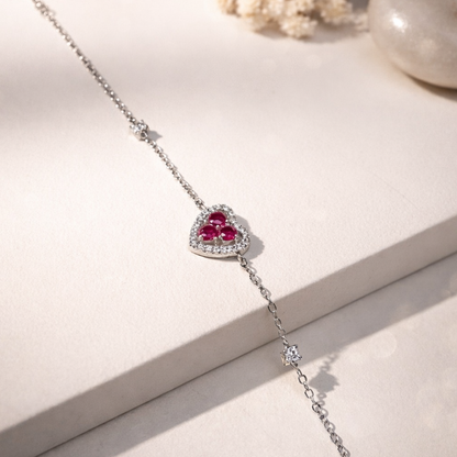 Pulseira Coração Pink Cravejado em Volta