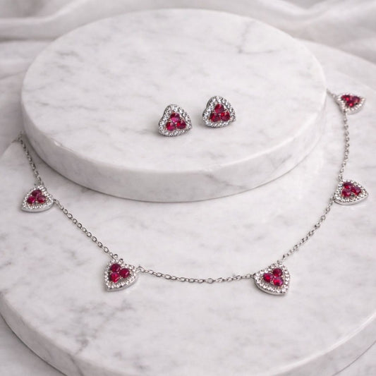 Conjunto Corações Pink Cravejado em Volta