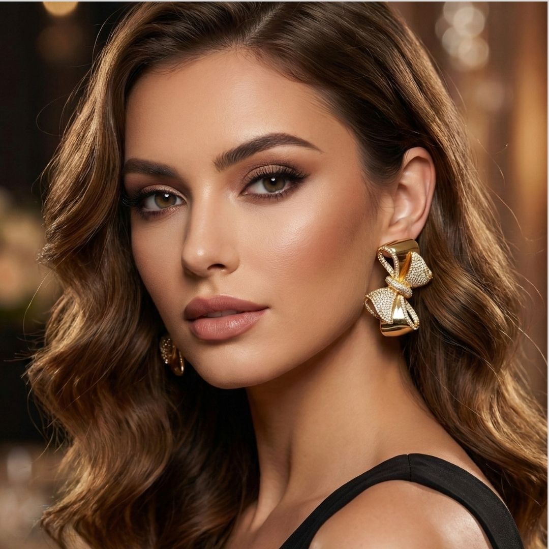 Master Brinco Banho Ouro 18 K de Laço cravejado de zircônias na cor cristal