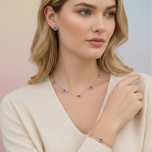 Pulseira Coração Pink Cravejado em Volta