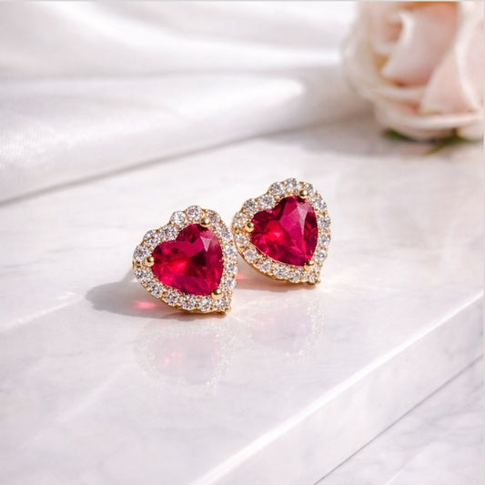 Brinco Coração Pink Cravejado em volta