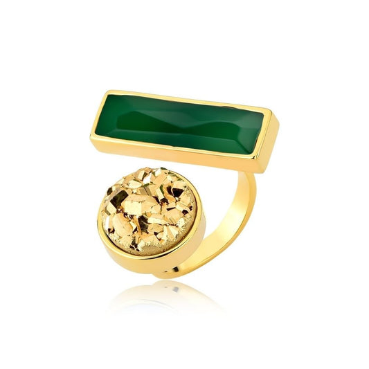 ANEL CONVICTA, DRUZA OURO E ÁGATA VERDE