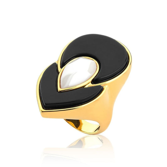 ANEL FLOR DE LÓTUS, OBSIDIANA, PORCELANA