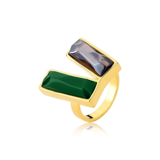 ANEL HARMONIE, ÁGATA VERDE E QUARTZO FUMÊ