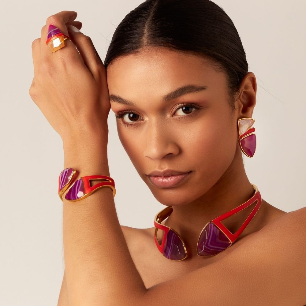 BRACELETE NANDI, AGATA ROSA PINK LISTRADA