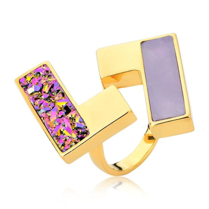 Anel Simetria DUO DRUZA MULTICOLORIDA + AMETISTA PEROLIZADA