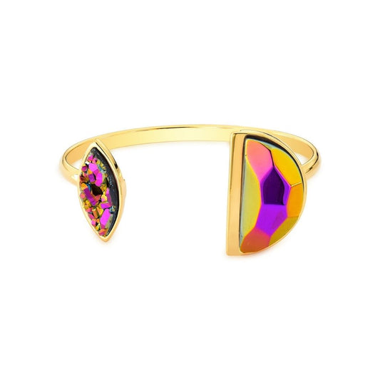 BRACELETE ESCUDO, DRUSA MULTICOLORIDA E CRISTAL MULTICOLORIDA