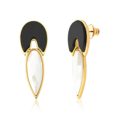 BRINCO FLOR DE LÓTUS, OBSIDIANA NEGRA E PORCELANA BRANCA