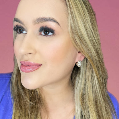 Brinco Ouro 18 K argola gordinha de clique cravejada de zircônias