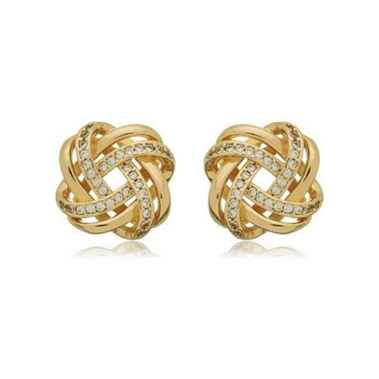 Brinco ouro 18K de flor com astes cravejadas de zircônias