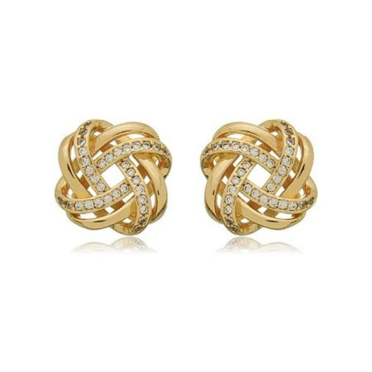 Brinco ouro 18K de flor com astes cravejadas de zircônias