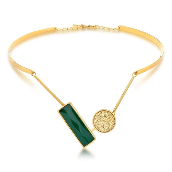 COLAR CONVICTA, DRUZA OURO E ÁGATA VERDE