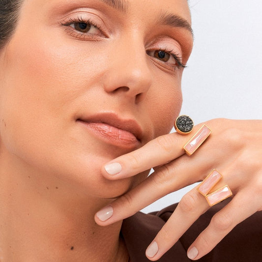 ANEL CONVICTA, DRUZA NEGRA E QUARTZ ROSA