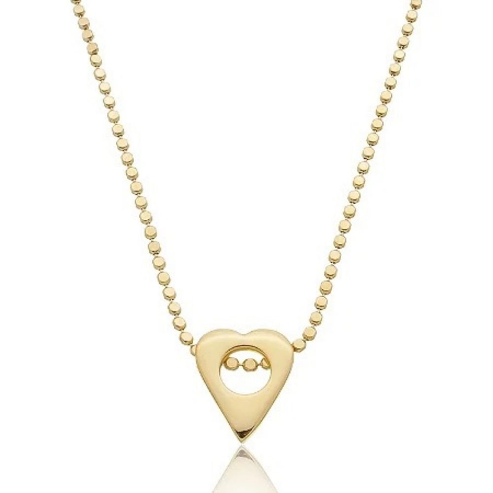 Colar ouro 18K de chapinha e pingente de coração lisa e vazada