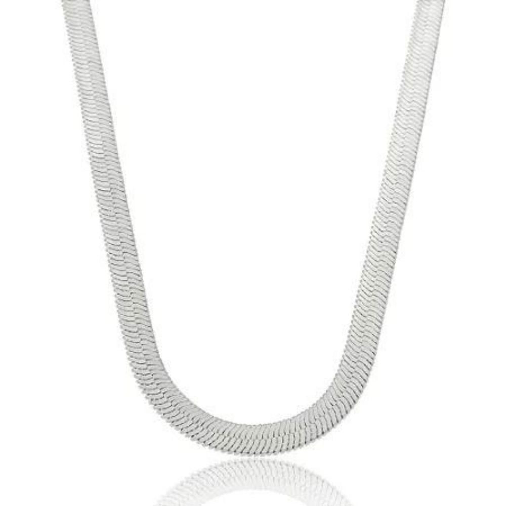 Colar rodio branco malha flat