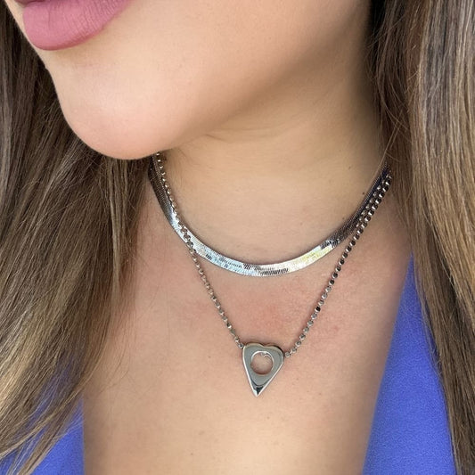 Colar Banhado ródio branco malha flat